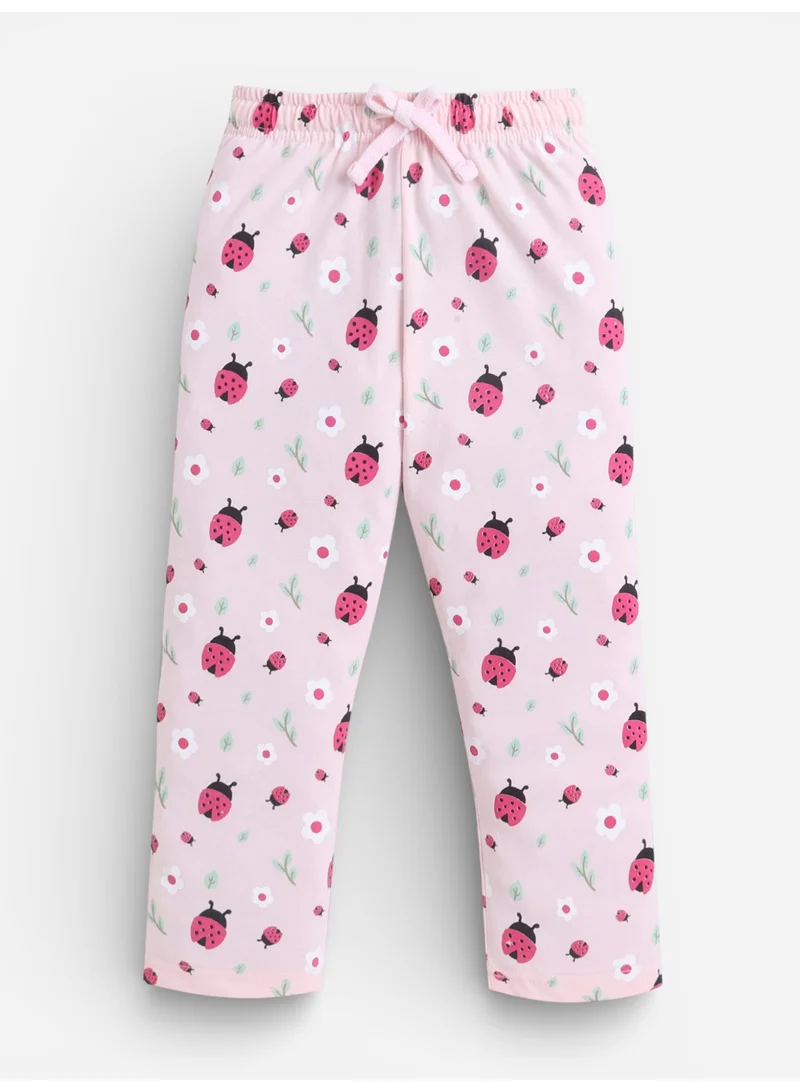 Victor And Jane  Girls Ladybug “ONE” Print Cotton Pajama Set – T-Shirt & Full Pants Nightwear for Women | Best Price UAE